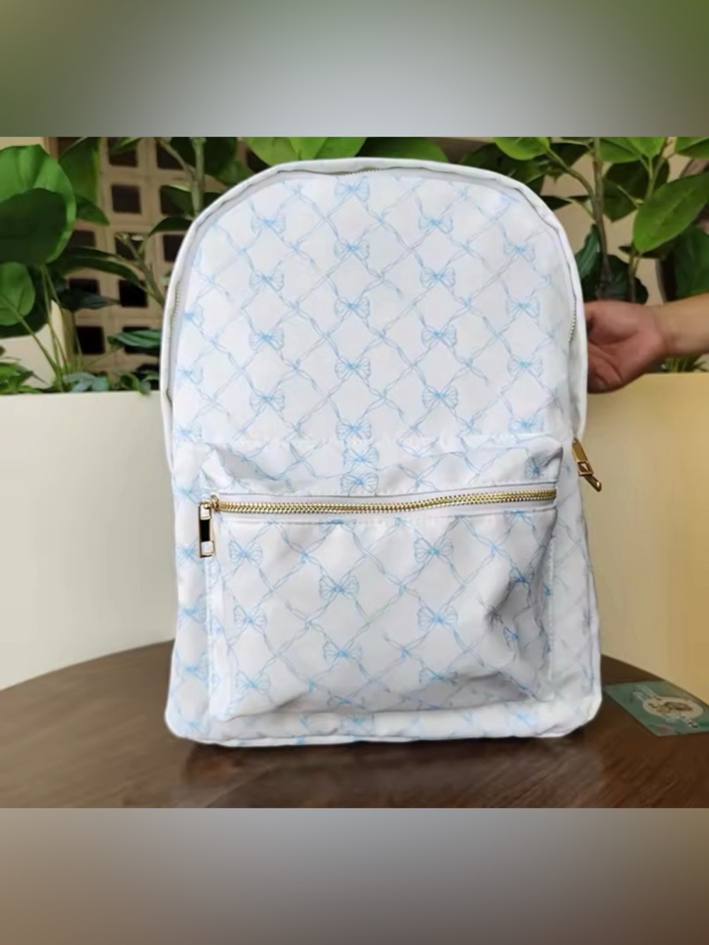 BLUE RIBBON BOW MONOGRAM Backpack COQUETTE SHABBY CHIC